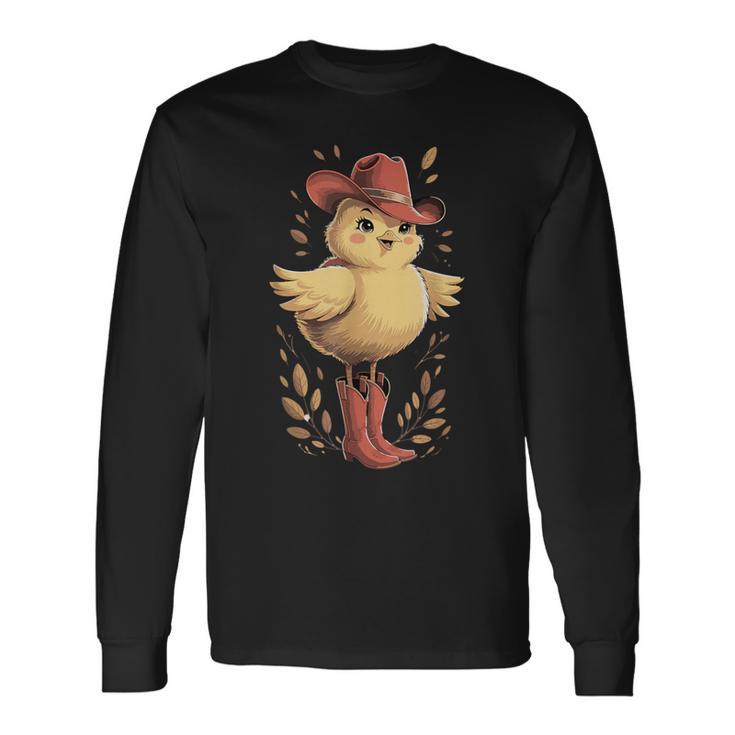 Adorable Poussin En Bottes Et Chapeau De Cowboy T-shirt à manches longues