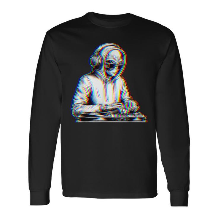 Alien Dj Edm Musique Ovni Avec Lunettes Deoleil Raver T-shirt à manches longues