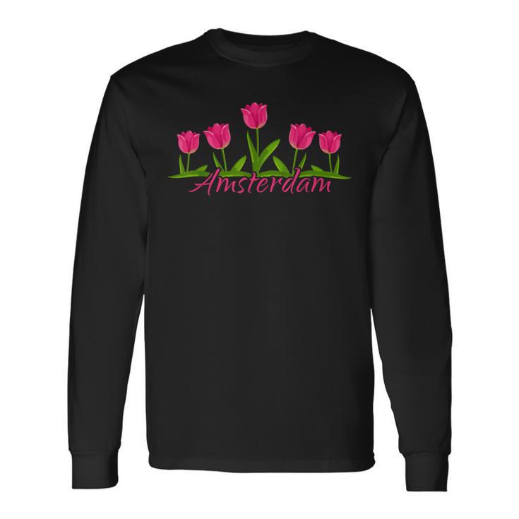 Amsterdam Países Bajos Tulipanes Holandaouvenirintage Camiseta de manga larga