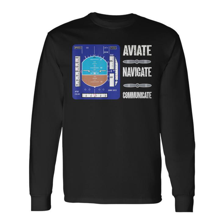 Aviación Aviador Diseño Horizonte Artificial Camiseta de manga larga