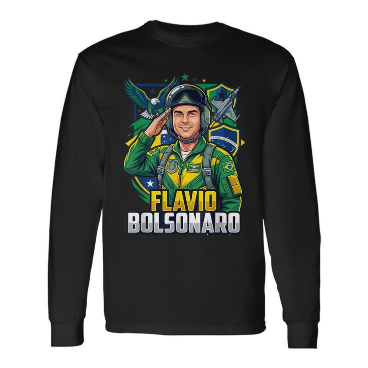 Bolsonarista Patriota Flávio Bolsonaro F22 Presidente Brasil Camiseta de manga larga