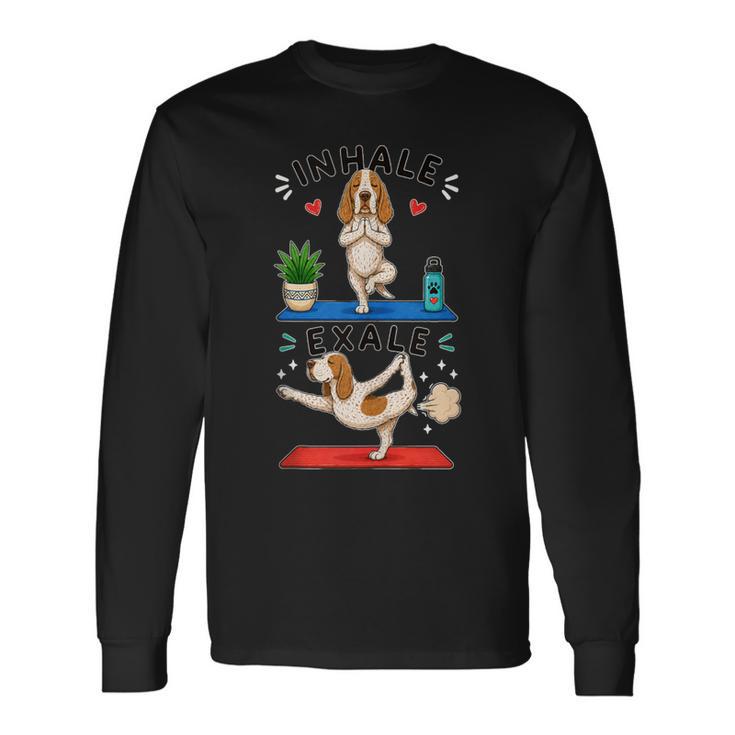 Bracco Italiano Haciendo Yoga Inhalar Exale Digor Divertido In Mangas Camiseta de manga larga