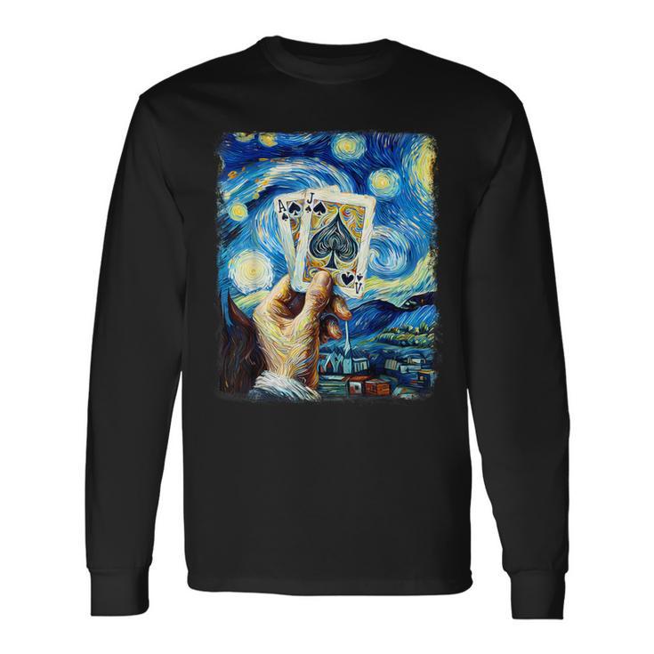 Cartes De Jeu Jack Peinture Nuit Étoilée T-shirt à manches longues