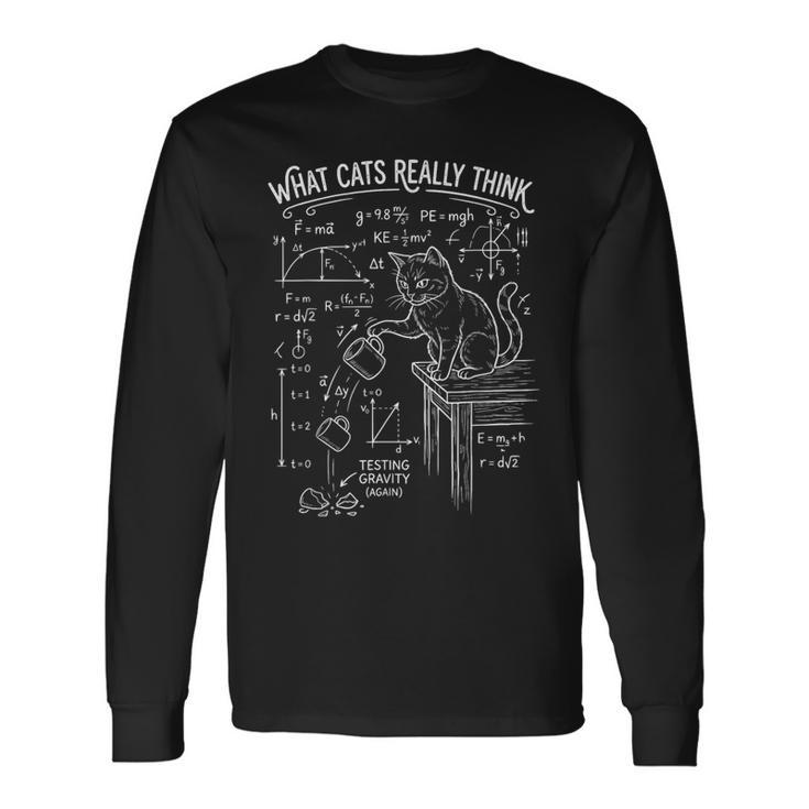 Ce Que Les Chats Pensentraiment D'un Chat Drôle Etarcastique Encience Et En Physique T-shirt à manches longues