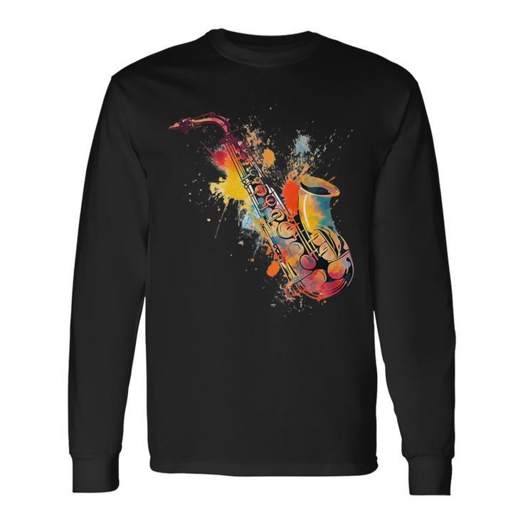 Colorido Jazzaxofón Jugador Camiseta de manga larga