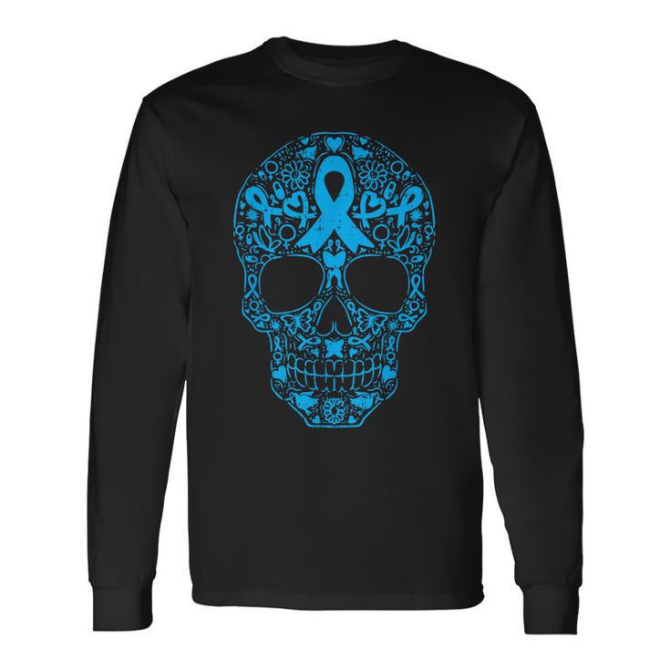 Cráneo De Azúcar Cinta Azul Claro Concienciaobre El Cáncer De Próstata Camiseta de manga larga