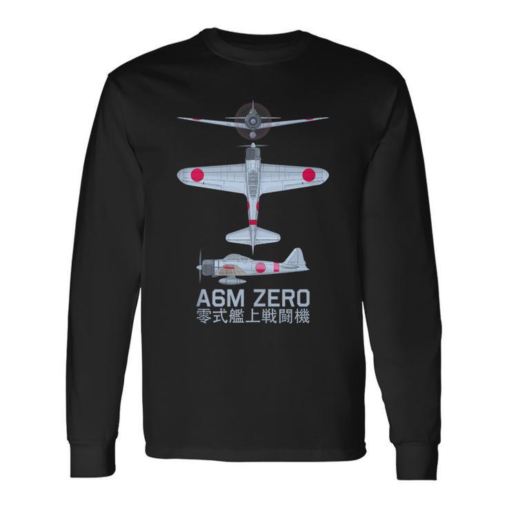Diagrama Del Avión De Combate Japonés A6m Zero Ww2 In Mangas Camiseta de manga larga