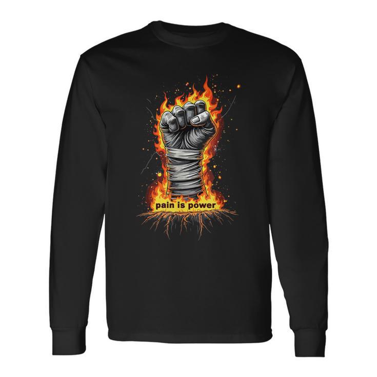 Dolor Es Poder Puño Fuego Boxeo Camiseta de manga larga