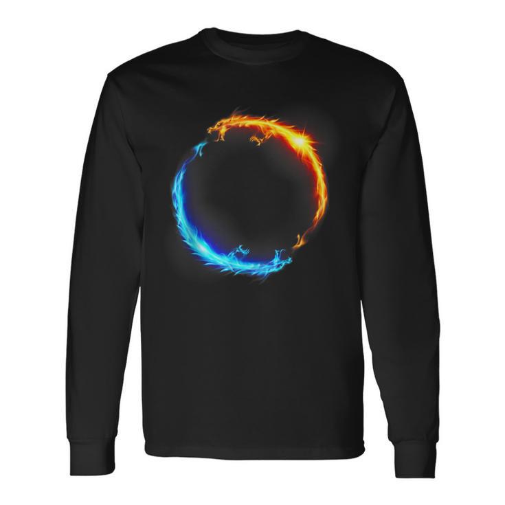 Dragones En Duelo De Fuego Y Hielo In Mangas Camiseta de manga larga