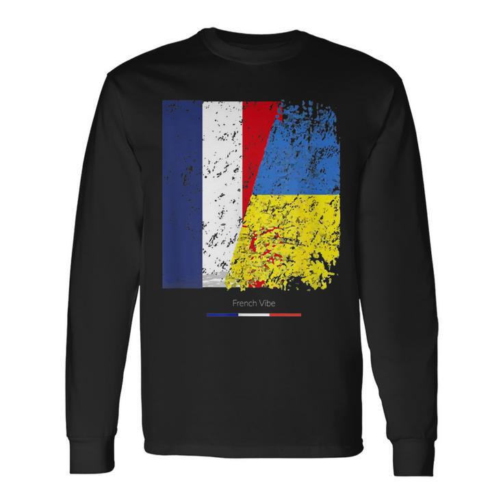 Drapeau De L'ukraine Et France Amitié Franco Ukrainien T-shirt à manches longues