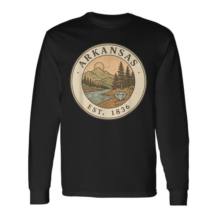 Emblema Retro De Paisaje De Orgullo De Arkansas Camiseta de manga larga