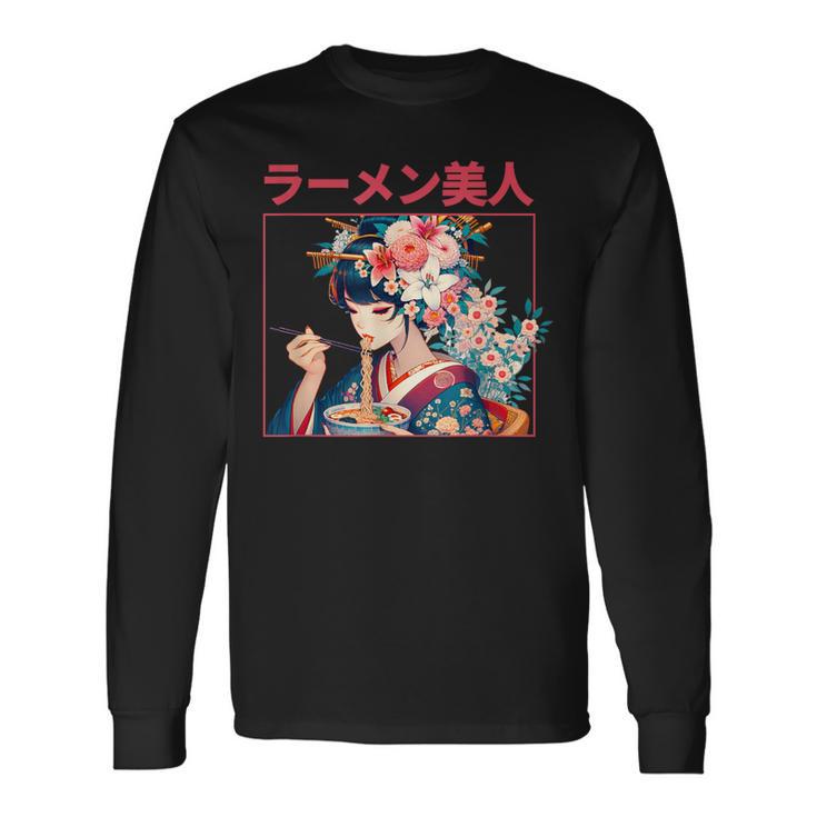 Geisha Con Flores De Cerezointageakura Arte Japonés Camiseta de manga larga