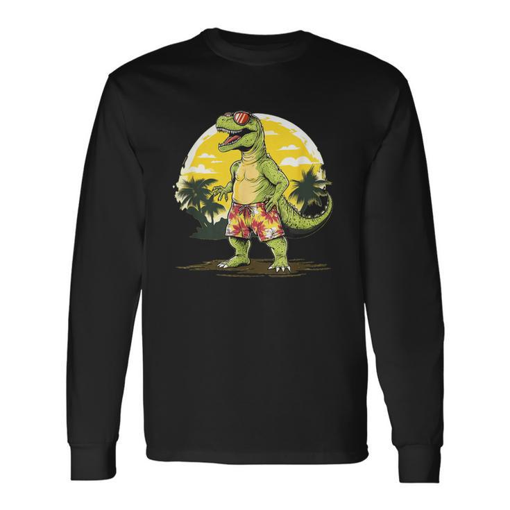 Joli Dinosaure Deacances Enhort Pour Les Fans De Plage Et D'été T-shirt à manches longues