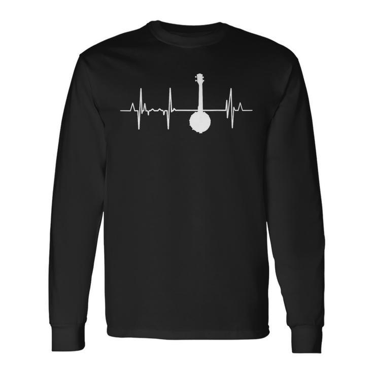Latido Ukelele Músico Cardiograma Camiseta de manga larga
