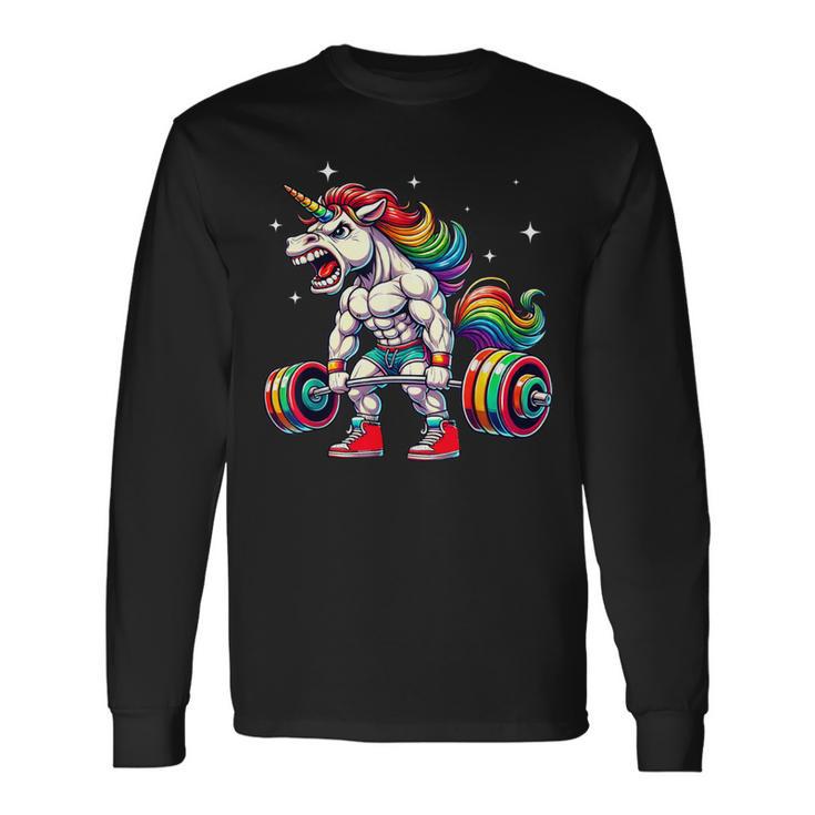 Licorne Haltérophilie Deadlift Fitness Gym Entraînement Entraînement T-shirt à manches longues