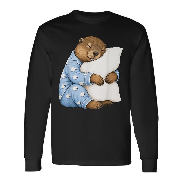 Marmota Durmiendo En Lindos Pijamas Dormir Camiseta de manga larga