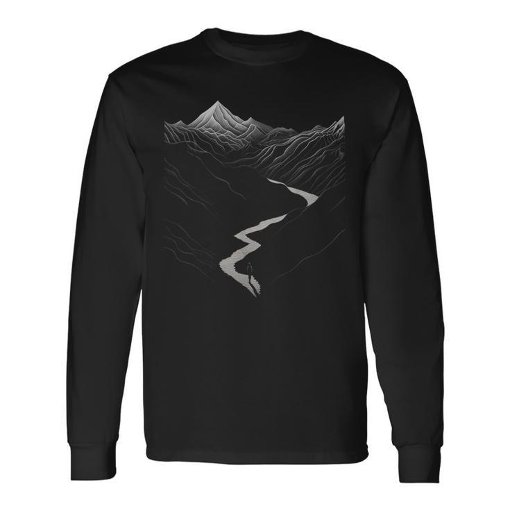 Naturaleza Dibujo Montañas Arte Diseño Gráfico Camiseta de manga larga