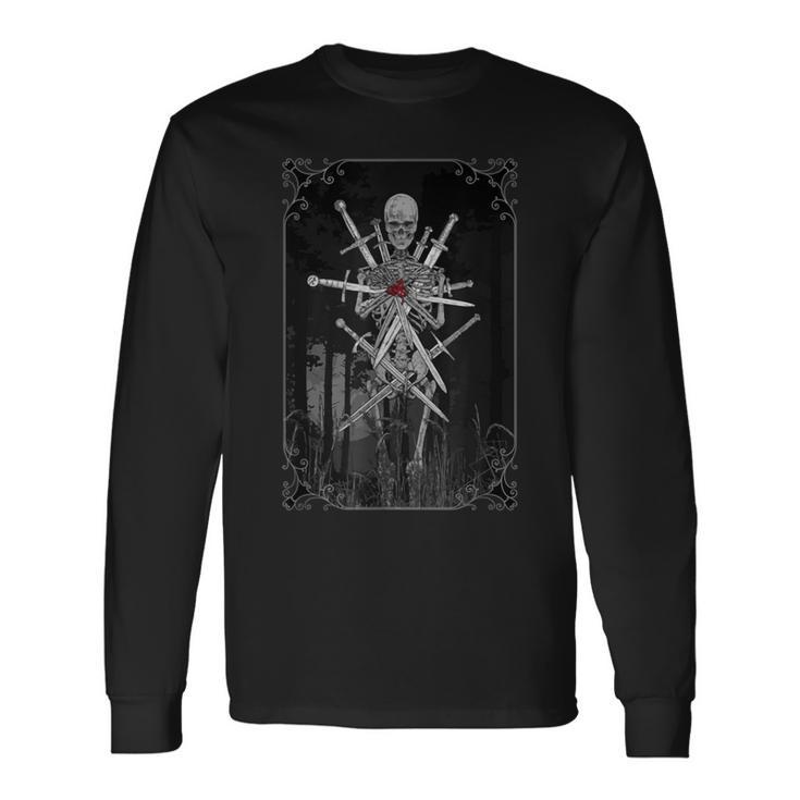 Ocho De Espadas Esqueleto Arte Oscuro Camiseta de manga larga