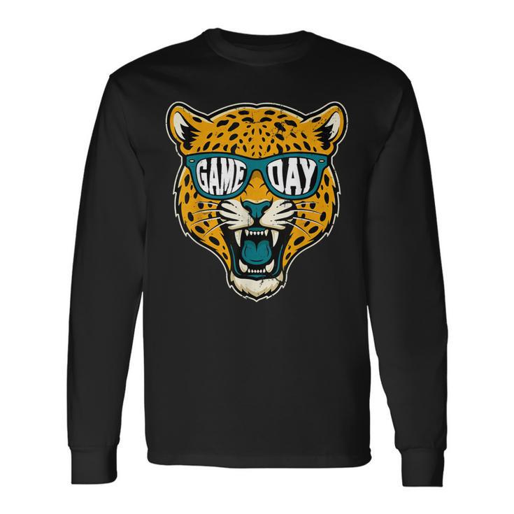 Retro Game Day Jaguar Sunglasses School Sports Team Spirit Long Sleeve T-Shirt