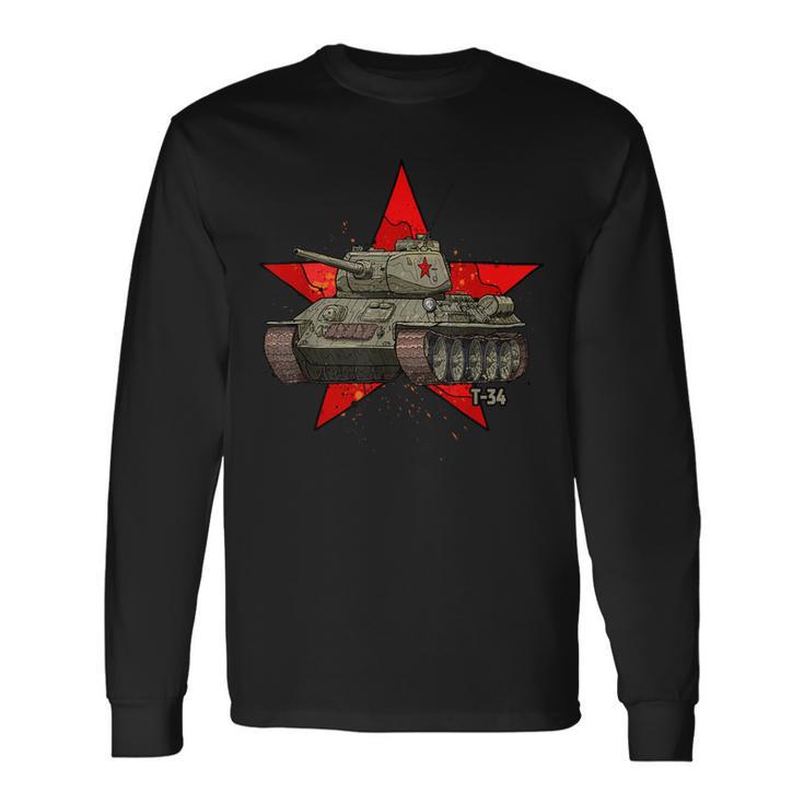 T-34 Tanqueoviético De Laegunda Guerra Mundial Ejército Ruso Estrella Roja Camiseta de manga larga