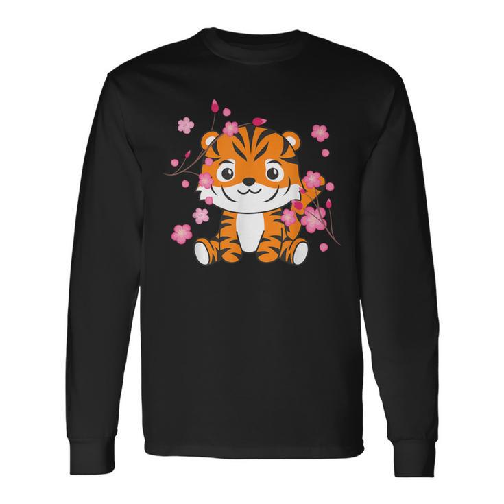 Tigre Animaux Mignons Pour Enfants Kawaii Fleurs De Cerisier T-shirt à manches longues