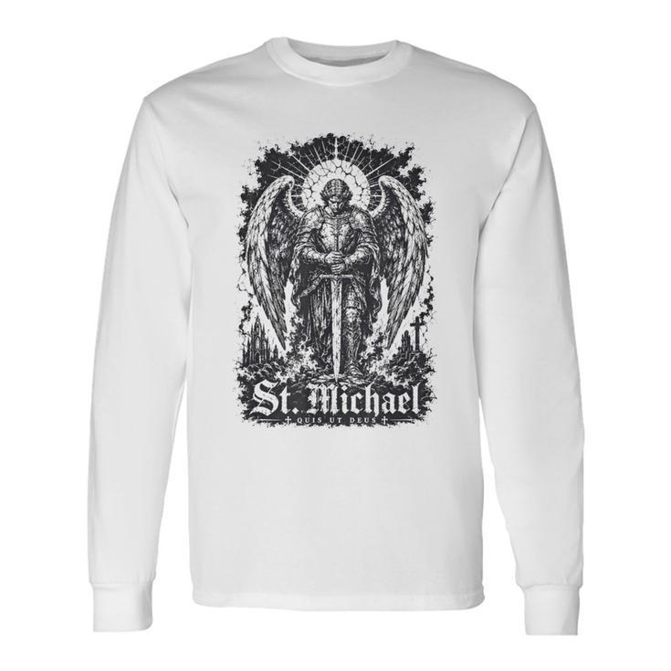 San Miguel Quis Ut Deus Arcángel Protector Camiseta de manga larga