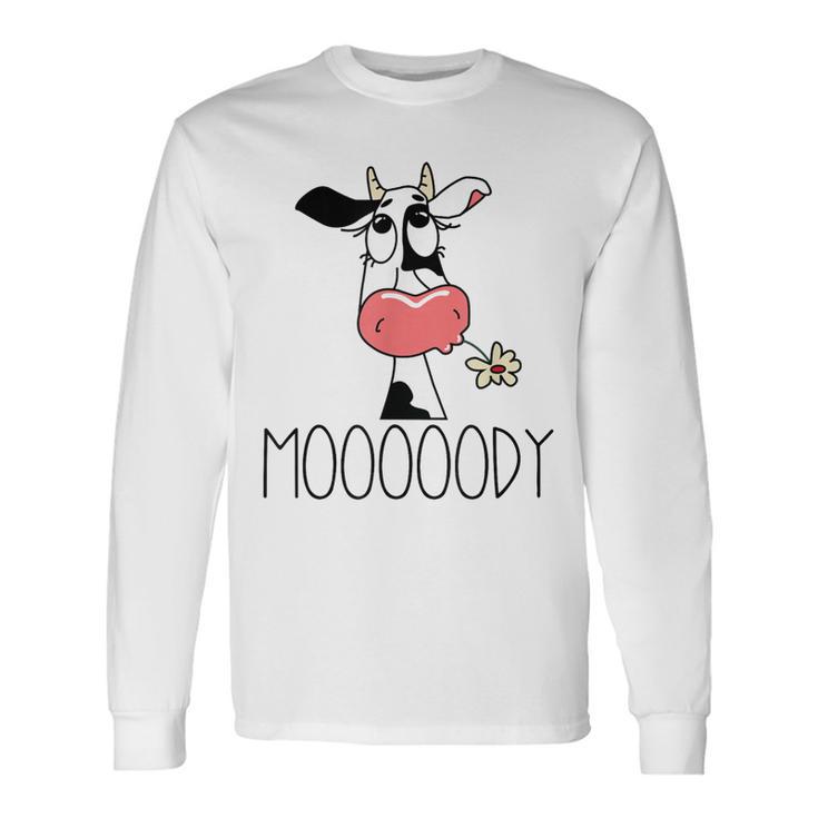 Vaca Divertida Moooody Para Granjeros Lecheros Camiseta de manga larga