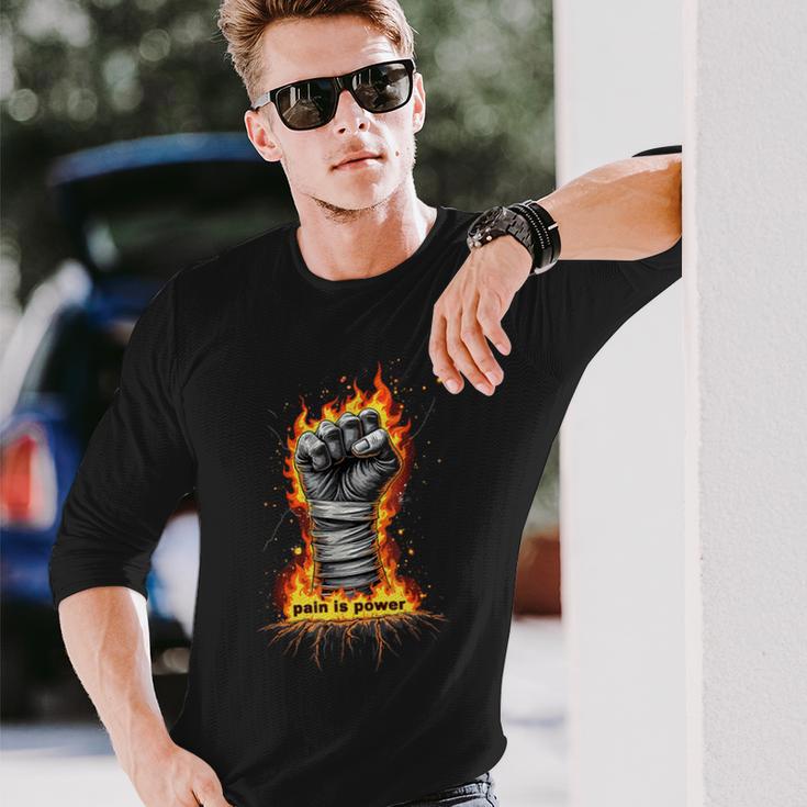 Dolor Es Poder Puño Fuego Boxeo Camiseta de manga larga Regalos para él
