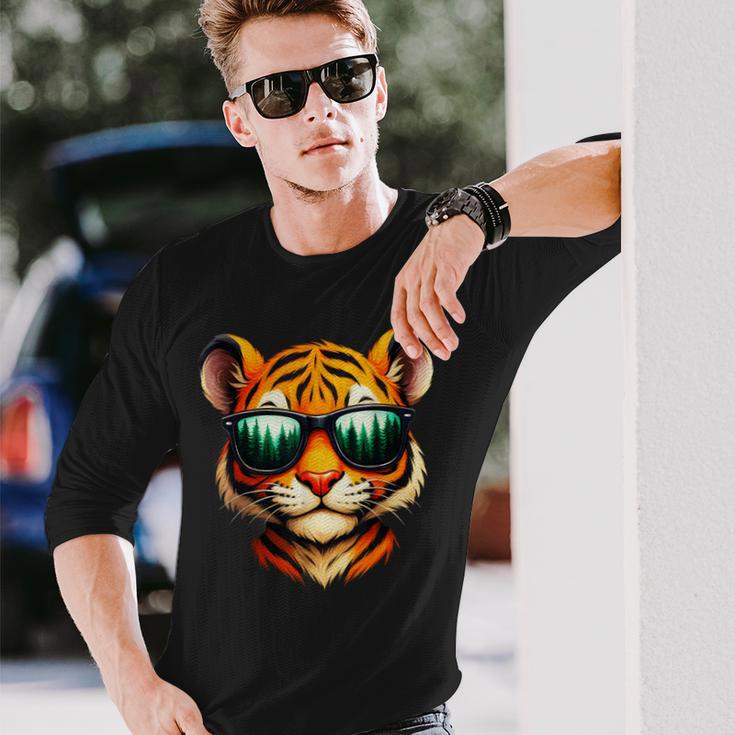 Lindo Tigre Con Gafas Deol Divertido Amante Del Tigre Gráfico Para Niños Camiseta de manga larga Regalos para él
