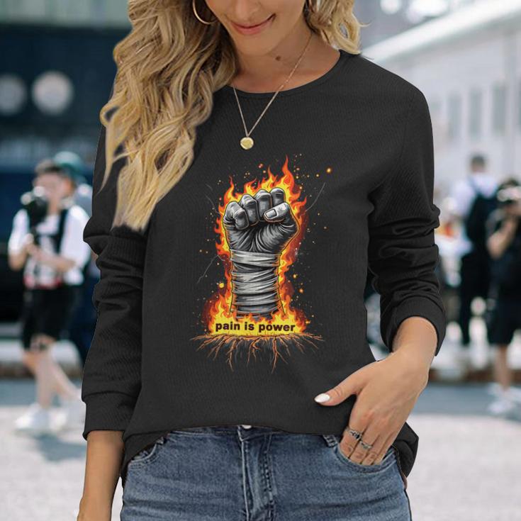 Dolor Es Poder Puño Fuego Boxeo Camiseta de manga larga Regalos para ella