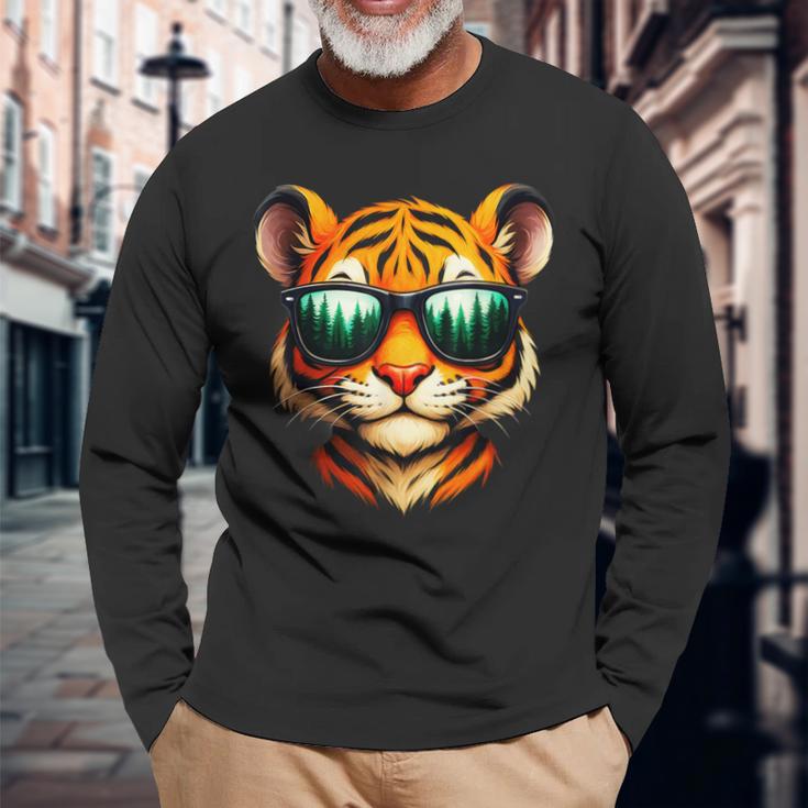 Lindo Tigre Con Gafas Deol Divertido Amante Del Tigre Gráfico Para Niños Camiseta de manga larga Regalos para ancianos