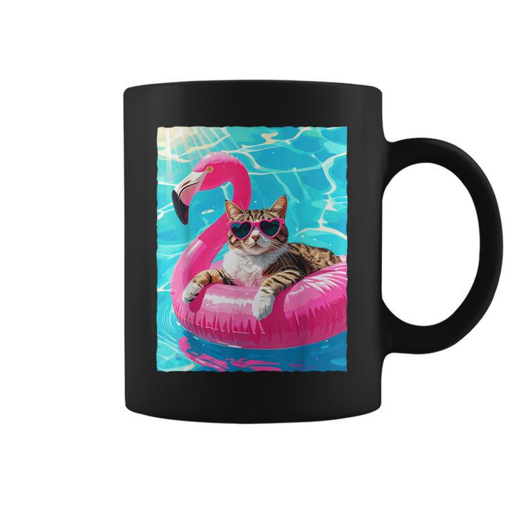 Gato Divertido Flamenco Rosa Flotador Gafas Corazónerano Taza de café