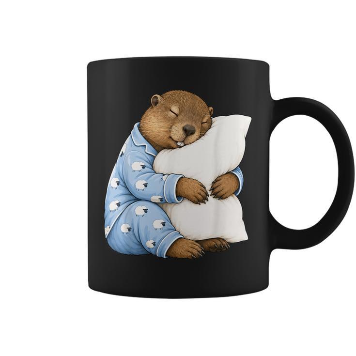 Marmota Durmiendo En Lindos Pijamas Dormir Taza de café
