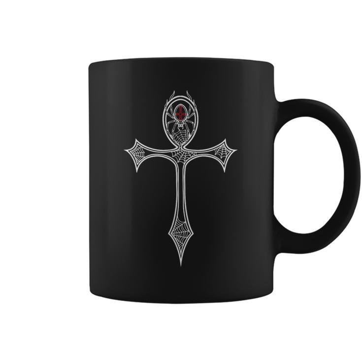 Símbolo Egipcio Y Gótico Ankh Con Cruz Araña Gótica Taza de café