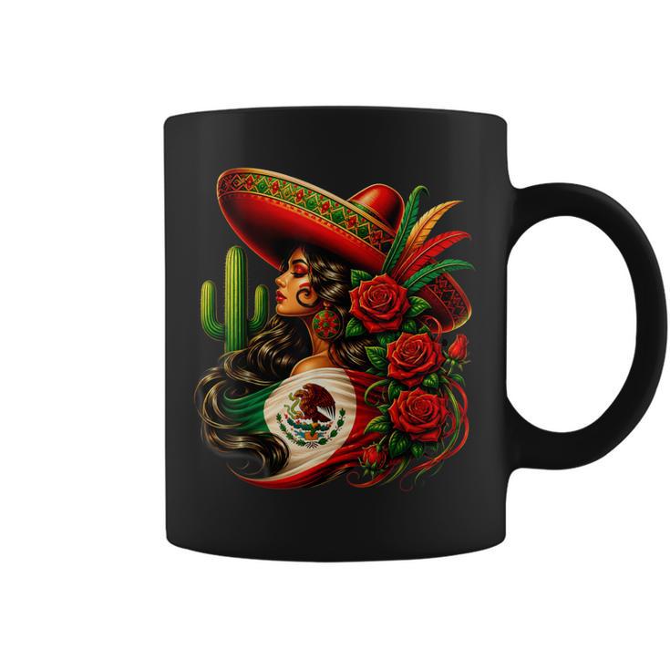 Viva Mexico Mexican Flag Floral Woman Sombrero Fiesta Coffee Mug
