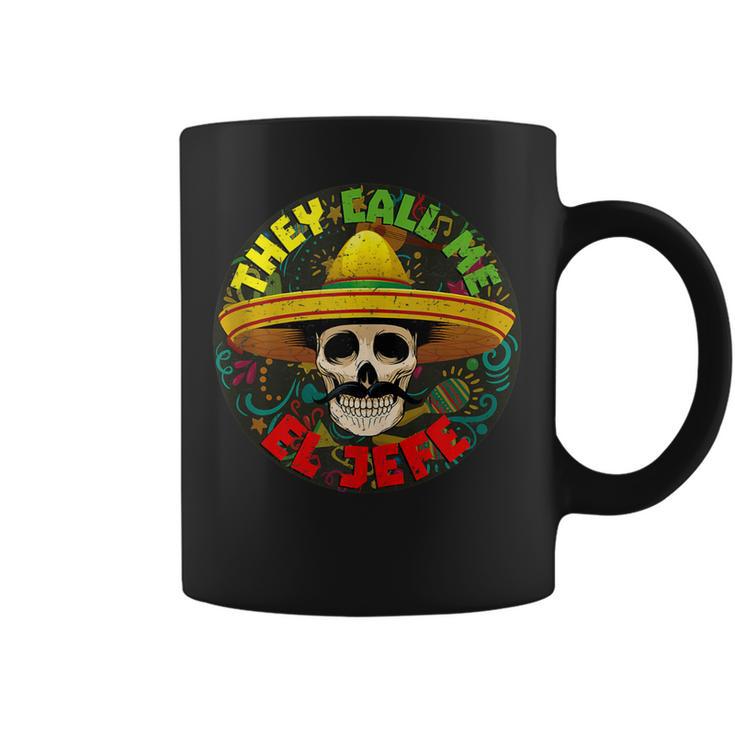 They Call Me El Jefe Divertida Calavera Esqueleto Mexicano In Mangas Taza de café