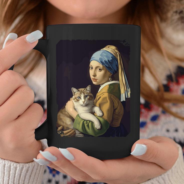 Girl With A Pearl Earring And A Cat 名画パロディ アート猫 長袖tシャツ コーヒーマグ 面白い贈り物