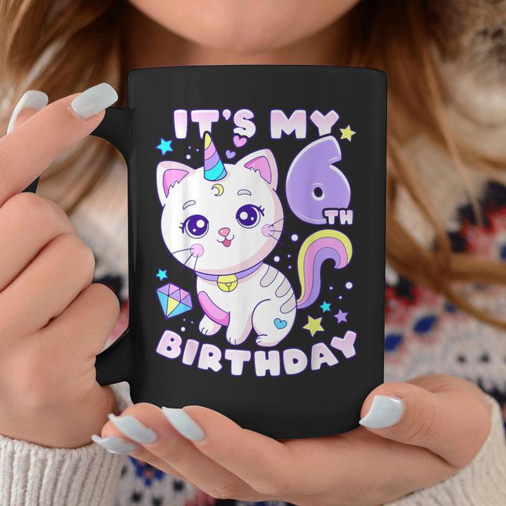 誕生日の女の子6歳、猫、ユニコーン、6歳の誕生日 コーヒーマグ 面白い贈り物