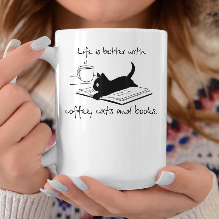 Life Is Better With Books Cats And Coffee コーヒーマグ 面白い贈り物