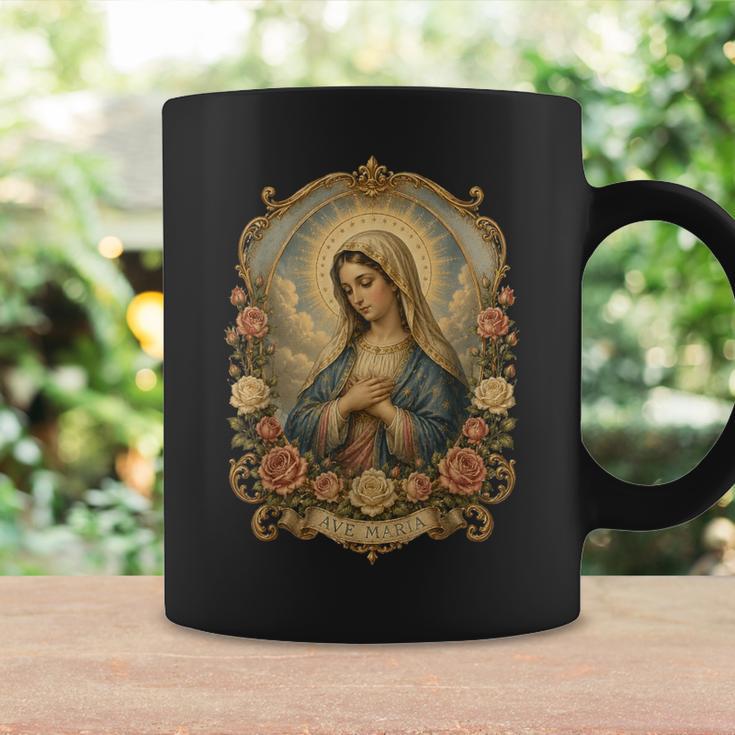 Ave Maria 聖母マリア 花柄 カトリック 祈りの肖像画 コーヒーマグ ギフトのアイデア