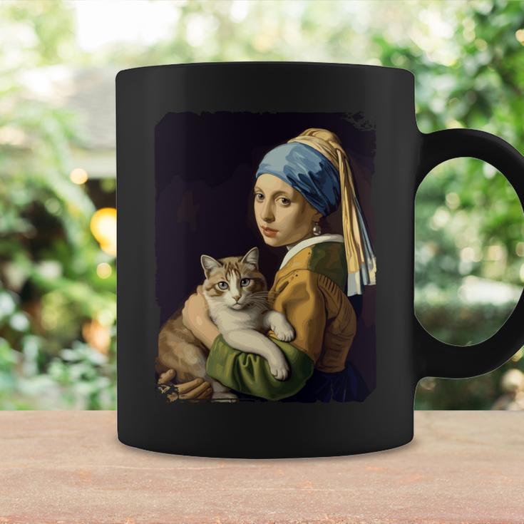 Girl With A Pearl Earring And A Cat 名画パロディ アート猫 長袖tシャツ コーヒーマグ ギフトのアイデア