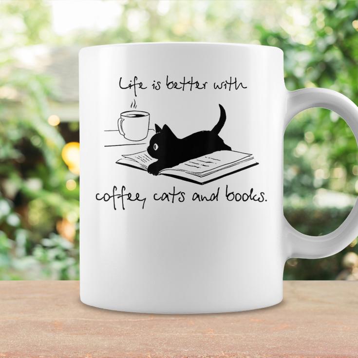 Life Is Better With Books Cats And Coffee コーヒーマグ ギフトのアイデア
