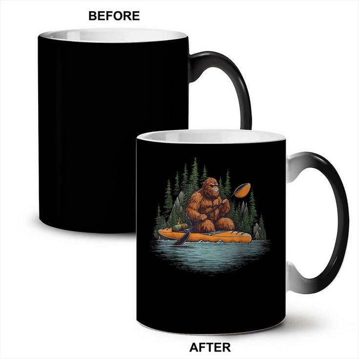 Bigfoot Kayak Paddling Lake Canoe Bigfoot Sasquatch Kayaking Coffee Color Changing Mug