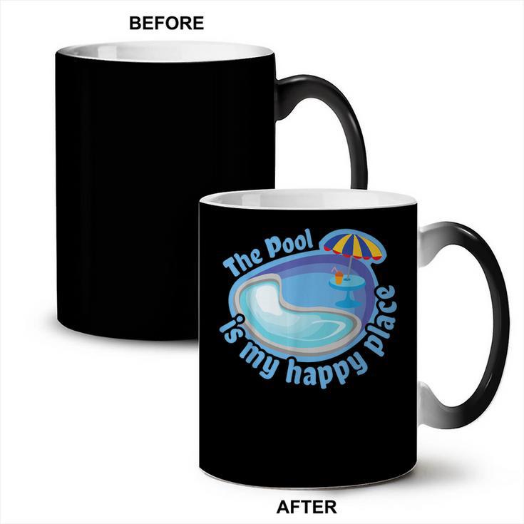 The Pool Is My Happy Place T Shirt Summer Swimming Tee Coffee Color Changing Mug