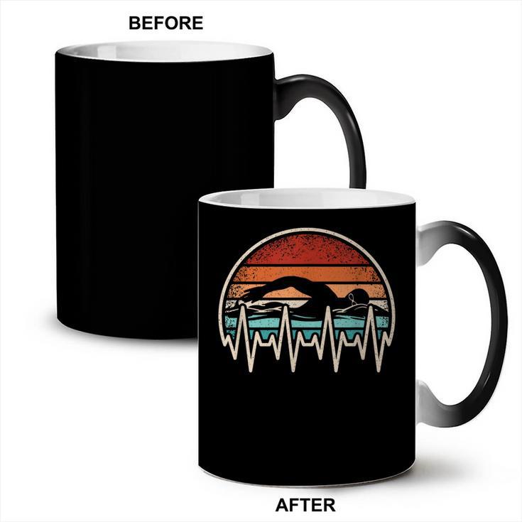 Swimming Heartbeat Retro Swim Swimmer Men Women Coffee Color Changing Mug
