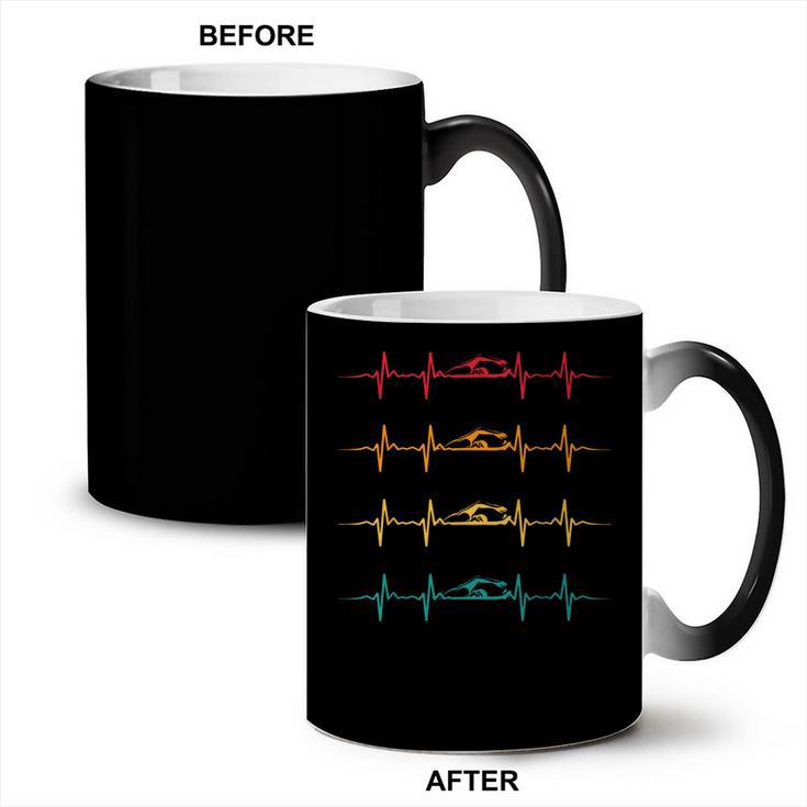 Swimming Swimmer Heartbeat Vintage Men Boys Women Swim Lover Coffee Color Changing Mug