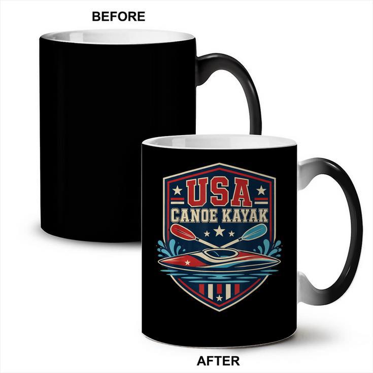 USA Canoe Kayak Paddling American Flag Emblem Coffee Color Changing Mug