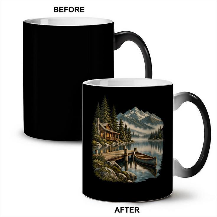 Women's Lakeside Canoe Cabin Escape Scene Coffee Color Changing Mug