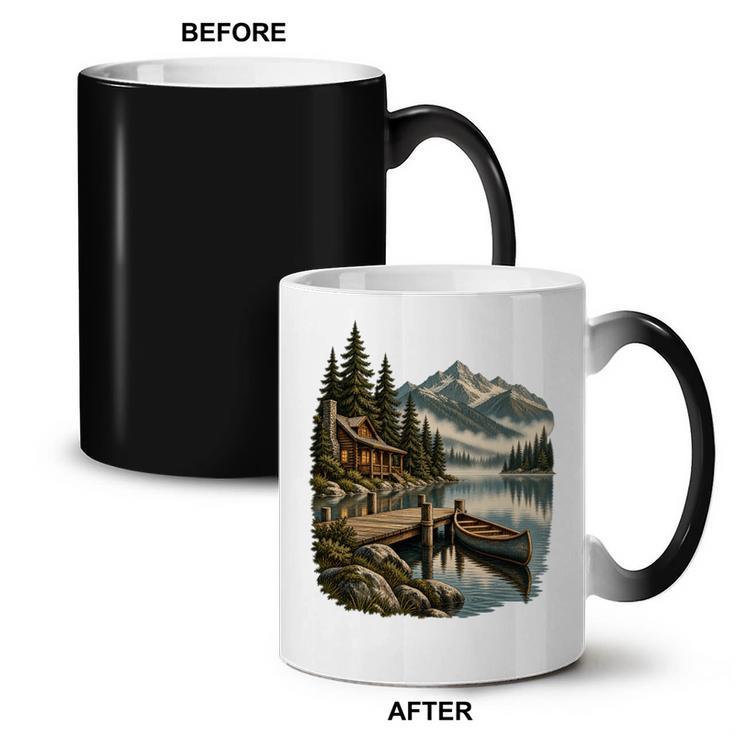 Lakeside Canoe Cabin Escape Scene Coffee Color Changing Mug