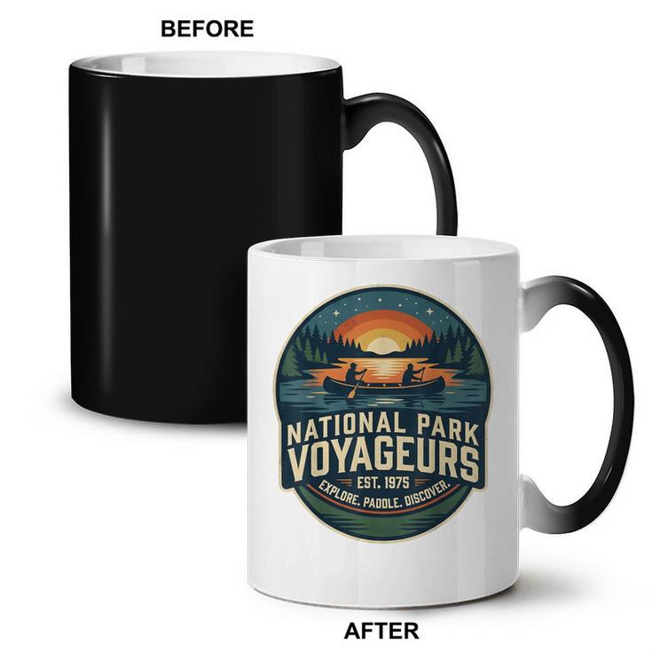 National Park Voyageurs Retro Sunset Canoe Paddling Badge Coffee Color Changing Mug, trending gift
